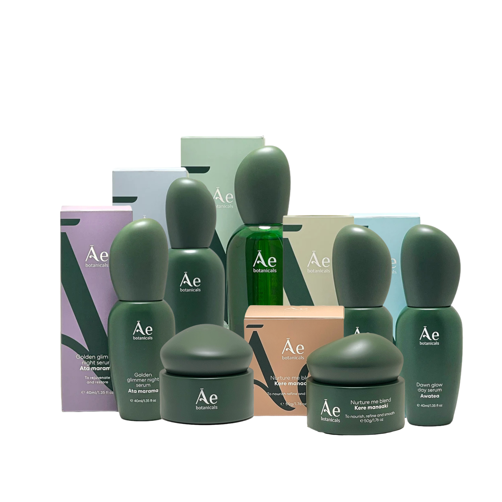 Collection of green skincare products with &