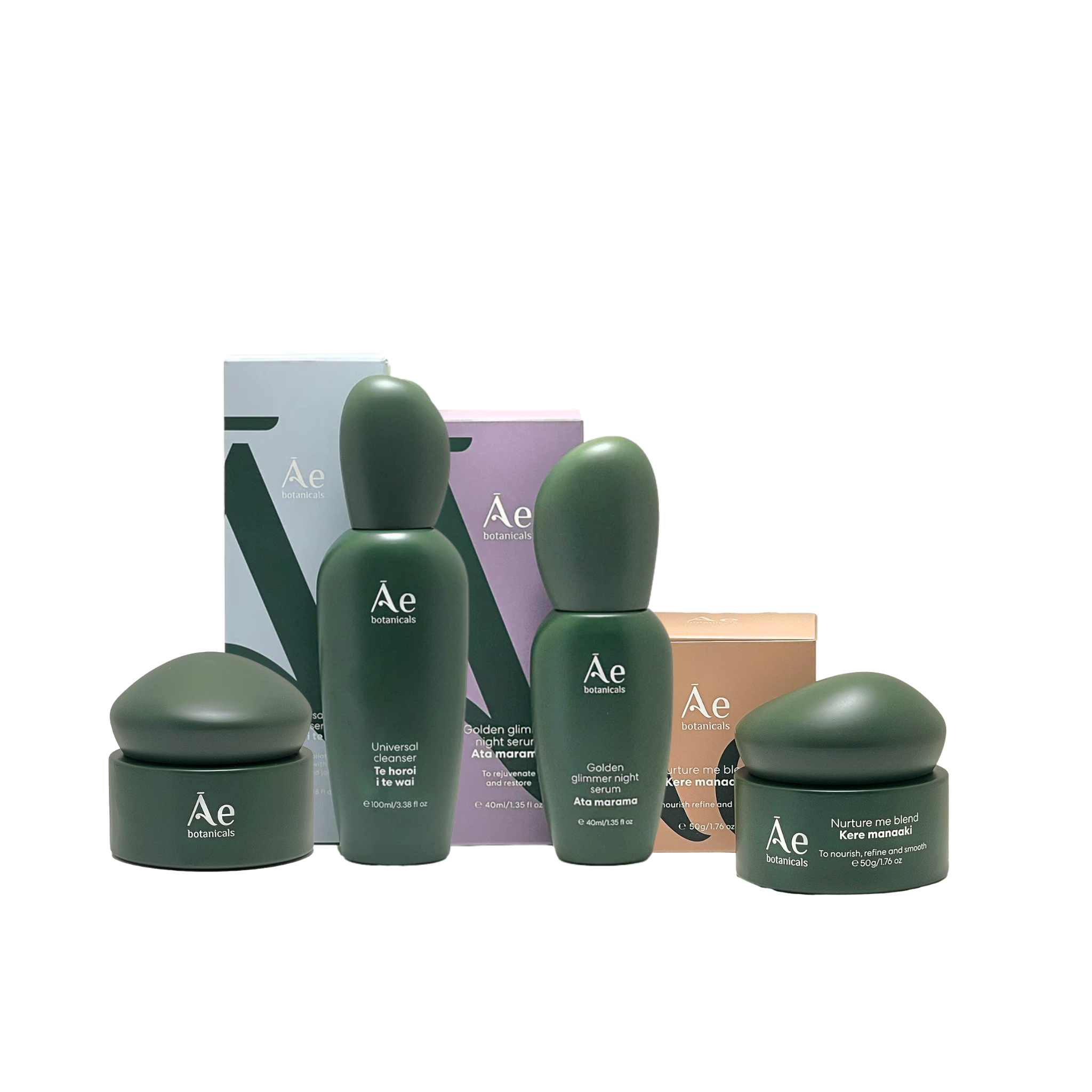 Set of green skincare products with &